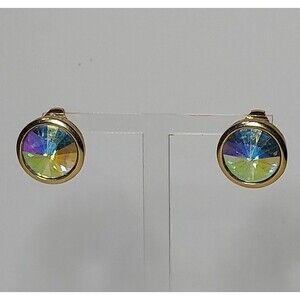 Avon Vintage Aurora Borealis Stud Earrings Clip-on 5/8"